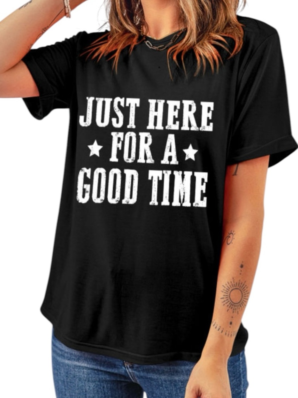 Just Here For A Good Time Graphic Tee - Black